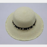Pearl Beading Flat Brimmed Straw Hat